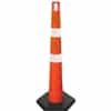 Orange cone with two white stripes and two orange stripes of 4" diamond grade sheeting