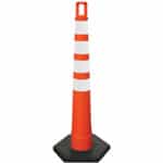 Orange cone with four stripes of diamond grade sheeting, 4" wide stripes