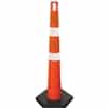 Orange cone with two white stripes and two orange stripes of 4" high intensity prismatic sheeting