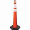 Orange cone with two stripes of white high intensity prismatic sheeting
4" wide stripe underneath  (stripes are 2" apart)