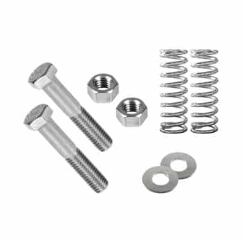 Assembly  hardware for attaching the two feet to upright panel. Includes two springs, two hex bolts, two washers, and two locknuts.