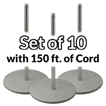 Set of 10 - Museum & Art Gallery Stanchion, 16" Tall, Silver Anodized Economy "Q-Cord"