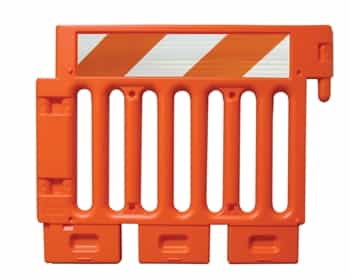 Strongwall ADA Orange Pedestrian Barricade with high intensity prismatic striped sheeting on two sides -