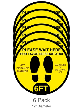 Social Distancing 12" Bilingual Floor Decals for Waiting Lines  (6-pack)