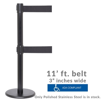 Premium Double Belt (ADA compliant stanchion) - 3" wide 11â€™ ft long belt barrier PRTWXB-BK110CV