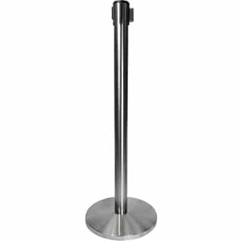 QueueWay-PLUS Tension Belt Stanchion, Satin Chrome Post, 10' ft. Belt