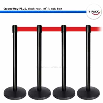 Kit: 4 QueueWay-PLUS Stantions, Black Post, 10' ft. Red Belt