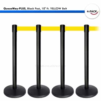Kit: 4 QueueWay-PLUS Stantions, Black Post, 10' ft. Yellow Belt