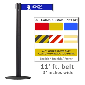Belt Stanchion For Harsh Outdoor & Marine Environments, 3 Extra Wide Belt, 11 ft. - WPro 250 Xtra