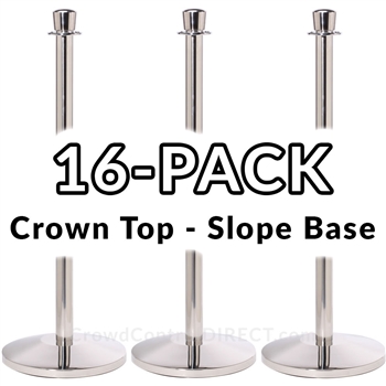 Economy Rope Stanchion Crown Top - Polished Steel - 16 PACK, H-4488