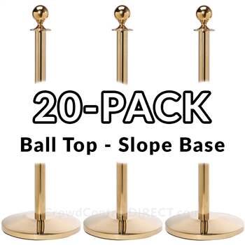 Economy Rope Stanchion Ball Top - Polished Brass - 20 PACK