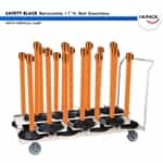 SET: 18 Safety Retractable 11' ft. Belt Stanchions, with Vertical Storage Cart