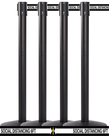 Retractable Belt Stanchions, Black, 13' ft. Social Distancing Belt - QUES310SD