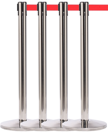 Retractable Belt Stanchions, Polished Chrome Post, Red 8' ft. Belt - QUES350RD