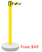 GuardMaster 250 Yellow PVC Belt Stanchion with 8.5â€™ ft Chevron Belt and Fillable Base QUGMY-YB85CV