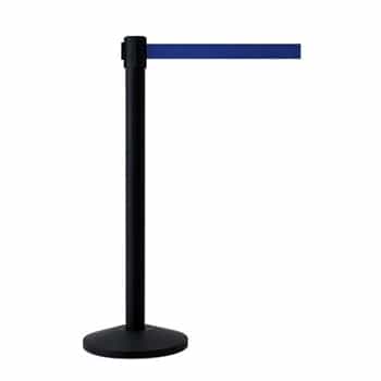 QueueWay Retractable Belt Stanchion, Black Post, BLUE 7.5' ft. Belt