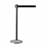 QueueWay Retractable Belt Stanchion, Satin Stainless Post, BLACK 7.5' ft. Belt