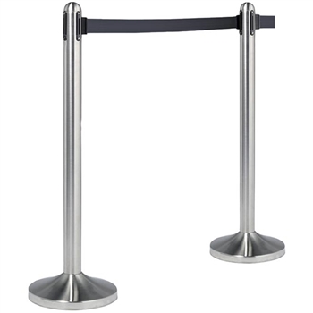 American Metalcraft Securit RSRTBK 40" Brushed Stainless Steel Crowd Control Stanchion with 84" Black Retractable Belt