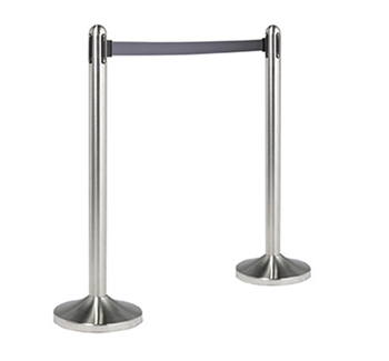 American Metalcraft Securitï¿½ RSRTBK 40" Brushed Stainless Steel Crowd Control Stanchion with 84" Grey Retractable Belt
