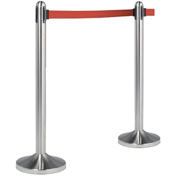 American Metalcraft Securit RSRTRD 40" Brushed Stainless Steel Crowd Control Stanchion with 84" Red Retractable Belt