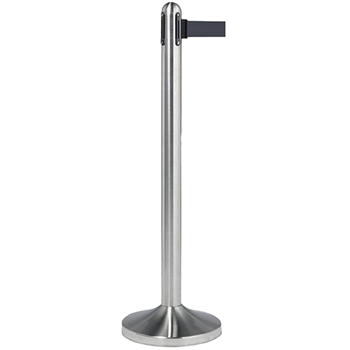 Securit Crowd Control Barrier, Brushed Stainless Steel Post Black Belt NO BASE