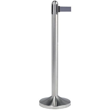 Securit Crowd Control Barrier, Brushed Stainless Steel Post Grey Belt NO BASE