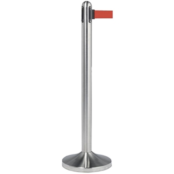 Securit Crowd Control Barrier, Brushed Stainless Steel Post Red Belt NO BASE