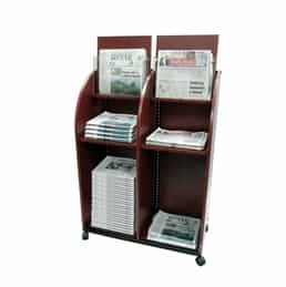 Newspaper Floor Display Rack - Double (Cherry Wood)