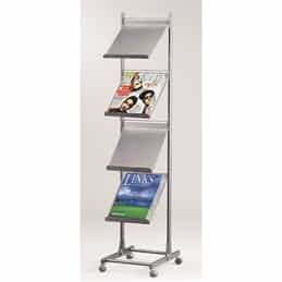 Literature Display Rack with Casters, 4-Tier (Silver)