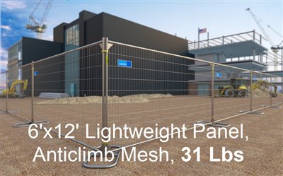 Temporary Construction Fence 6'x12' Lightweight Panel, Anticlimb Mesh, 31 Lbs