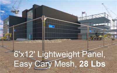 Temporary Construction Fence 6'x12' Lightweight Panel, Easy Cary Mesh, 28 Lbs