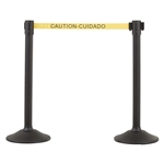 US Weight Sentry Stanchion, Black HDPE Post, Caution/Cuidada 6.5' ft. Belt (2-Pack)