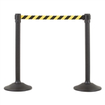 US Weight Sentry Stanchion, Black HDPE Post, Yellow/Black Chevron 6.5' ft. Belt (2-Pack)