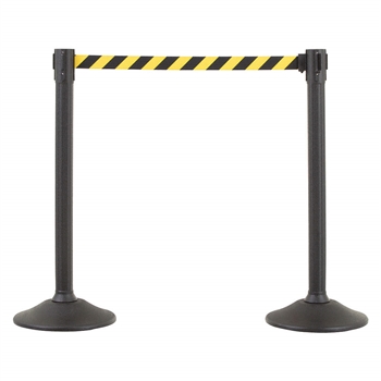 US Weight Sentry Stanchion, Black HDPE Post, Yellow/Black Chevron 6.5' ft. Belt (2-Pack)