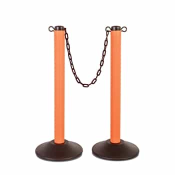 ChainBoss Indoor/Outdoor 3" molded stanchion with orange post, fillable base and 10' of 2" Black plastic Chain (2 pack)