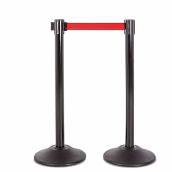 Premium Retractable Belt Stanchion - Black steel post with 15lb base & 7.5' red belt (2 pack)