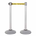 Premium Retractable Belt Stanchion - Silver powder coated steel post with 15lb base & 7.5' "Caution - Do Not Enter" belt (2 pack)