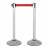 Premium Retractable Belt Stanchion - Silver powder coated steel post with 15lb base & 7.5' red belt (2 pack)