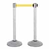 Premium Retractable Belt Stanchion - Silver powder coated steel post with 15lb base & 7.5' yellow belt (2 pack)