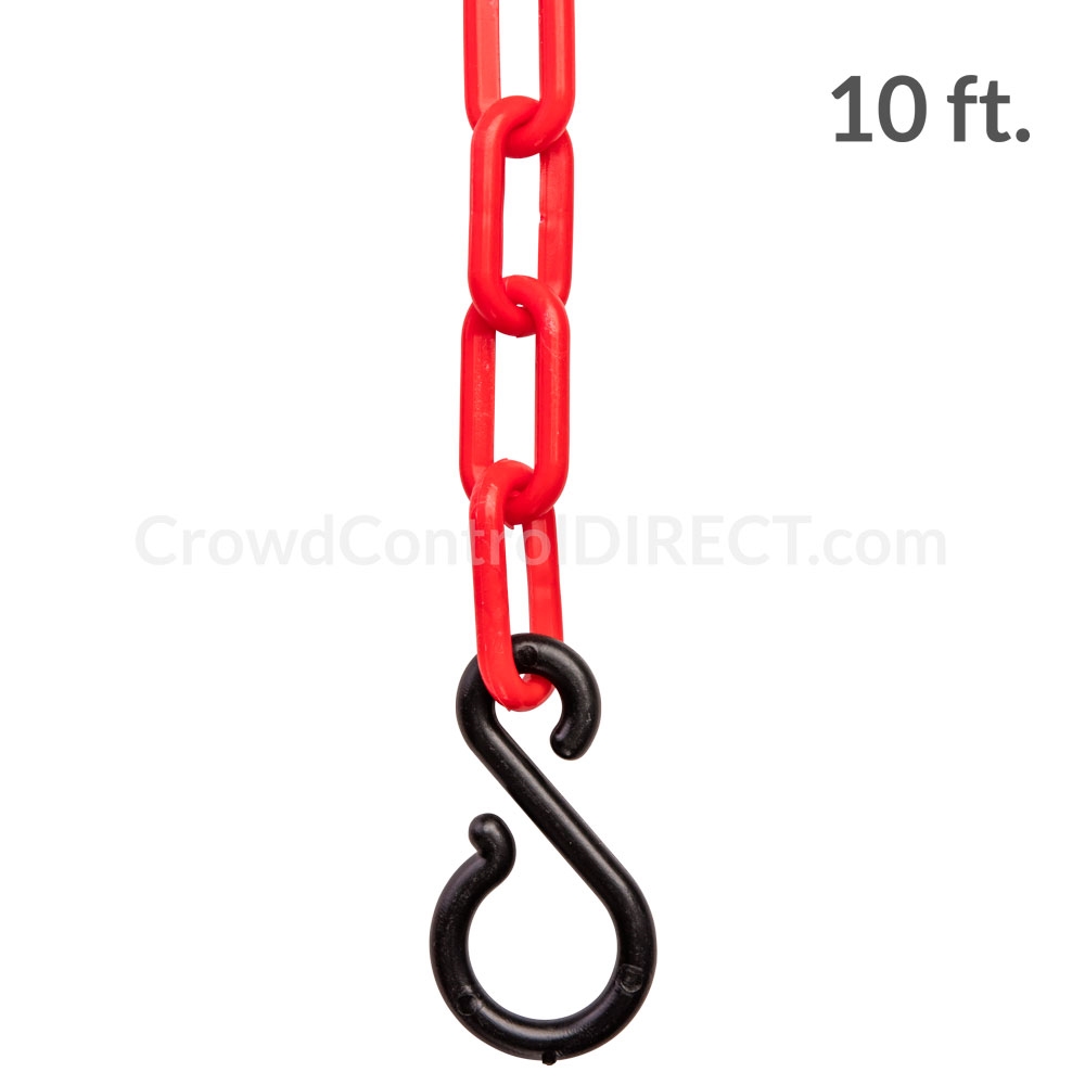 Chainboss RED Plastic Safety 2 Chain UV Resistant - 10ft bag with S-hooks  (Multi-Pack)