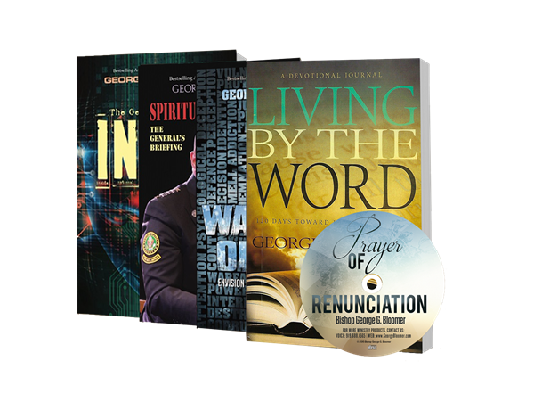 "Intel", "Spiritual Clearance", "Warrior Optics", "Prayer's of Renunciation CD", and "Living By the Word".