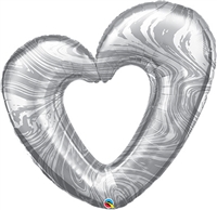 Open Marble Heart Silver Foil Balloon