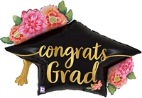 Watercolor Floral Grad Hat Graduation Balloon