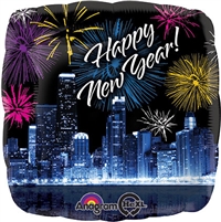 Happy New Year Chicago Skyline & Fireworks balloon