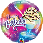 Happy Birthday Ice Cream Sundae Round Foil Balloon