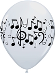 11inch White Qaualatex Balloons with Black Printed Musical Notes