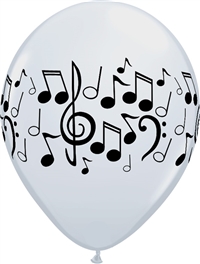 11inch White Qaualatex Balloons with Black Printed Musical Notes