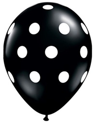 11 inch Qualatex Big Polka Dots Onyx Black with White