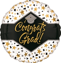 18 inch VLP Congrats Grad Stars and Confetti Foil Balloon