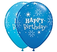 11 inch Qualatex Round Birthday Sparkle DARK BLUE & ROBIN'S EGG BLUE